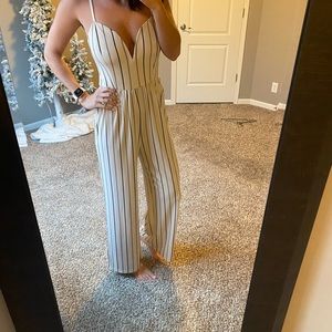 NWOT Express Jumpsuit! Cream with Black Stripes